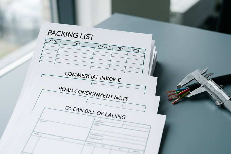 Blank export forms: packing list, commercial invoice, road consignment note and ocean bill of lading