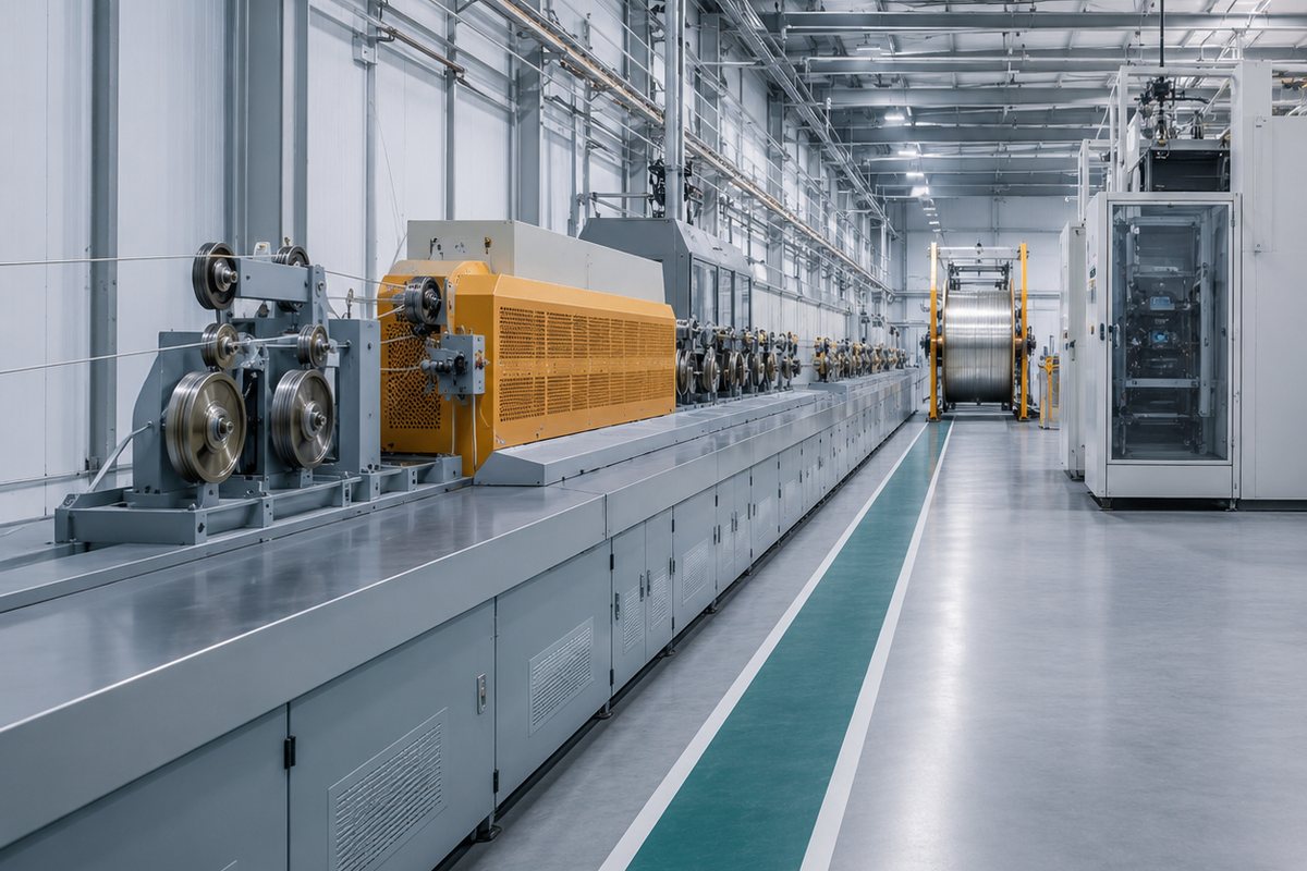 Cable production line: drawing, insulating and stranding the conductor